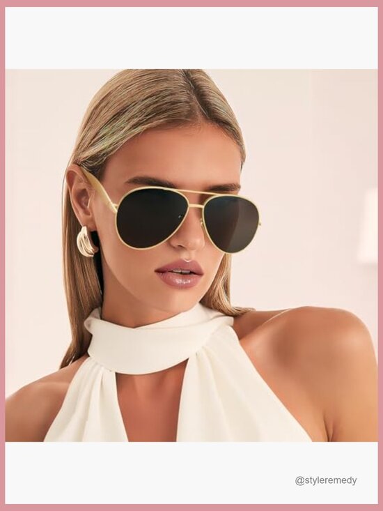 Oversized Aviator Sunglasses Gold Metal Frame UV Protection Unisex main image 4